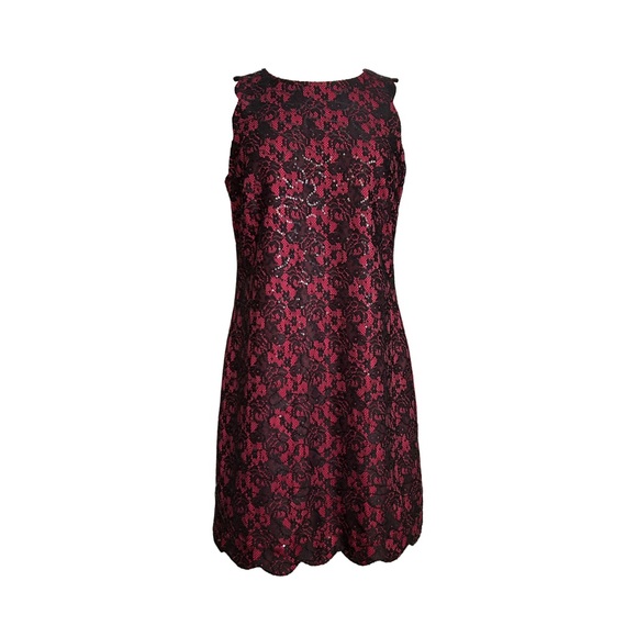 Anne Klein Dresses & Skirts - Anne Klein Black and Red Floral Lace Sequin Mini Dress
